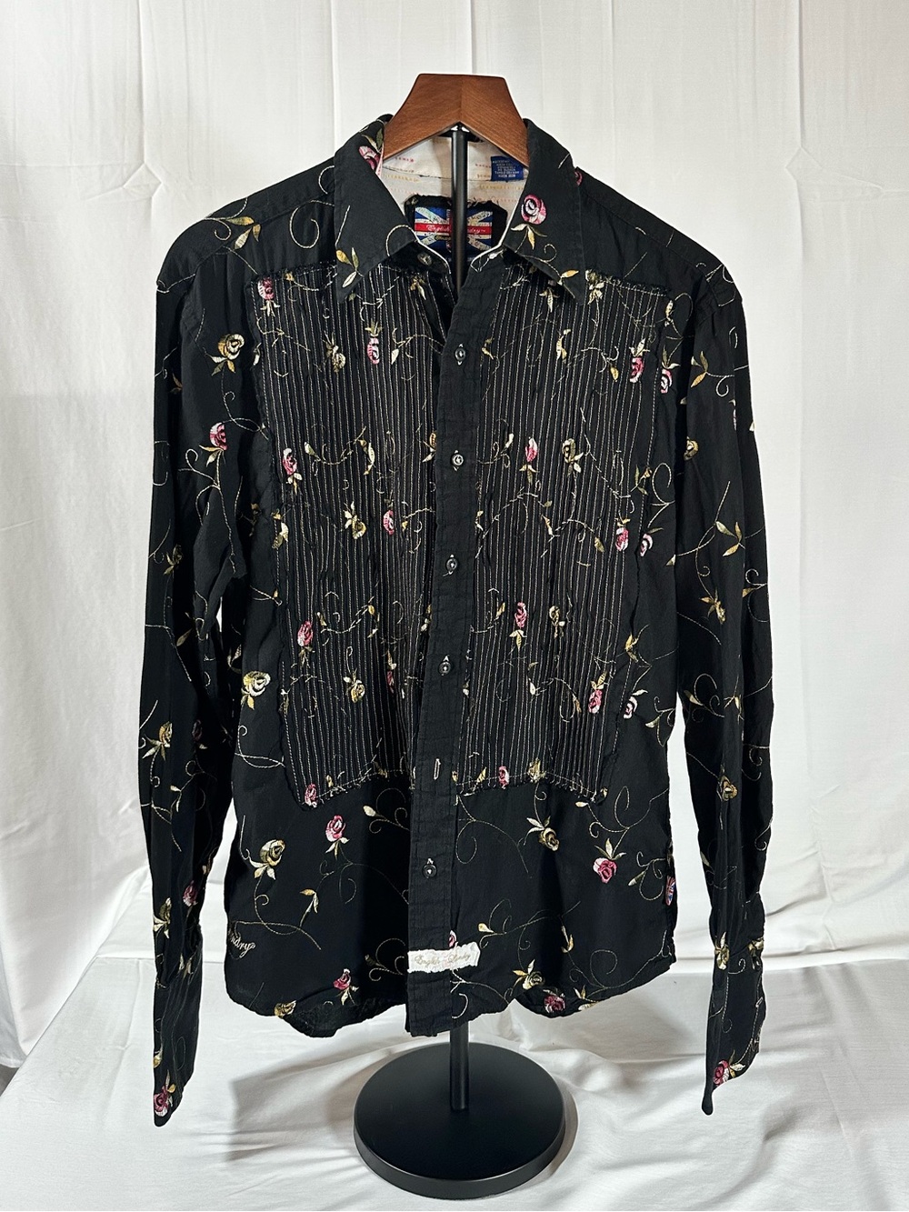 English Laundry Black Floral Pinstripe Button-Up Shirt